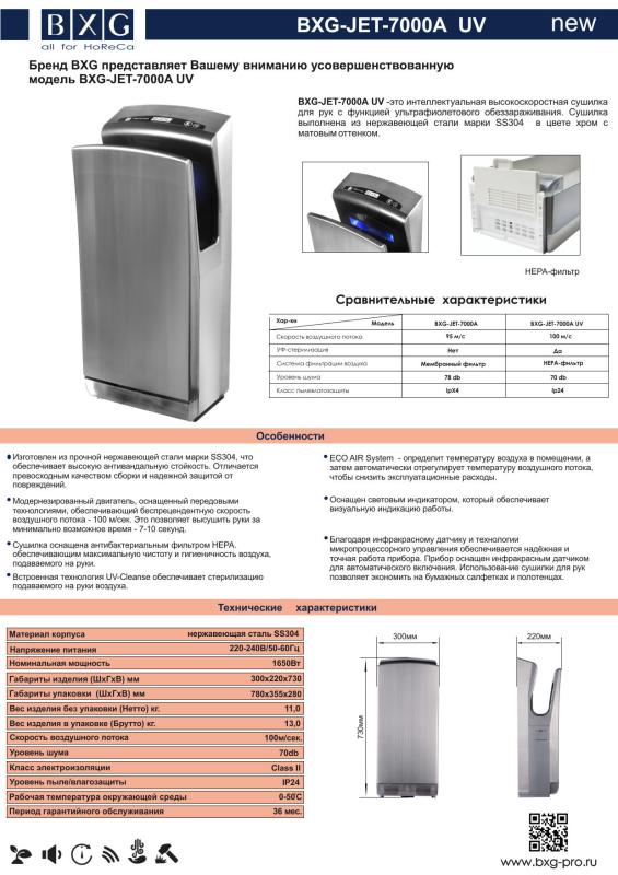 Бренд BXG представляет Вашему вниманию усовершенствованную модель BXG-JET-7000A UV.